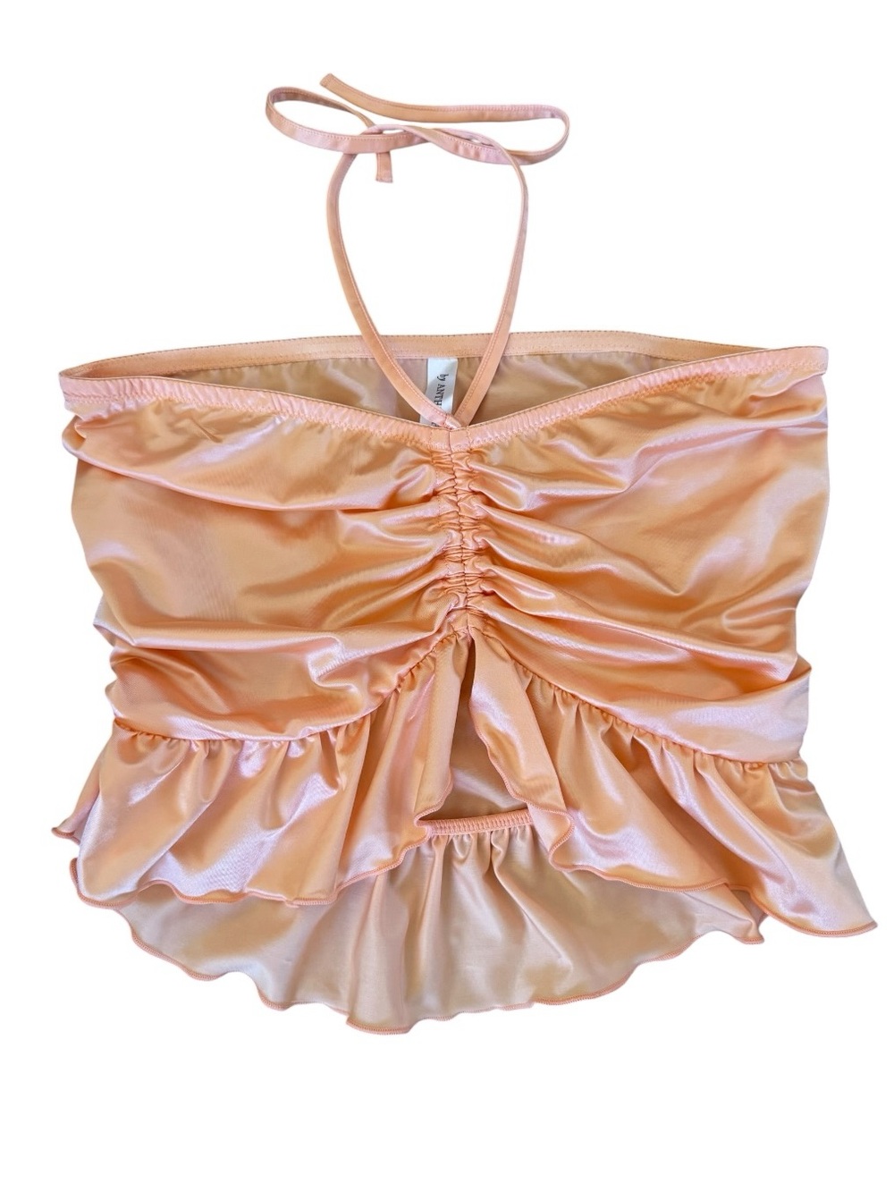Anthropologie Peach Ruched Ruffle Halter Bandeau Crop Top Small